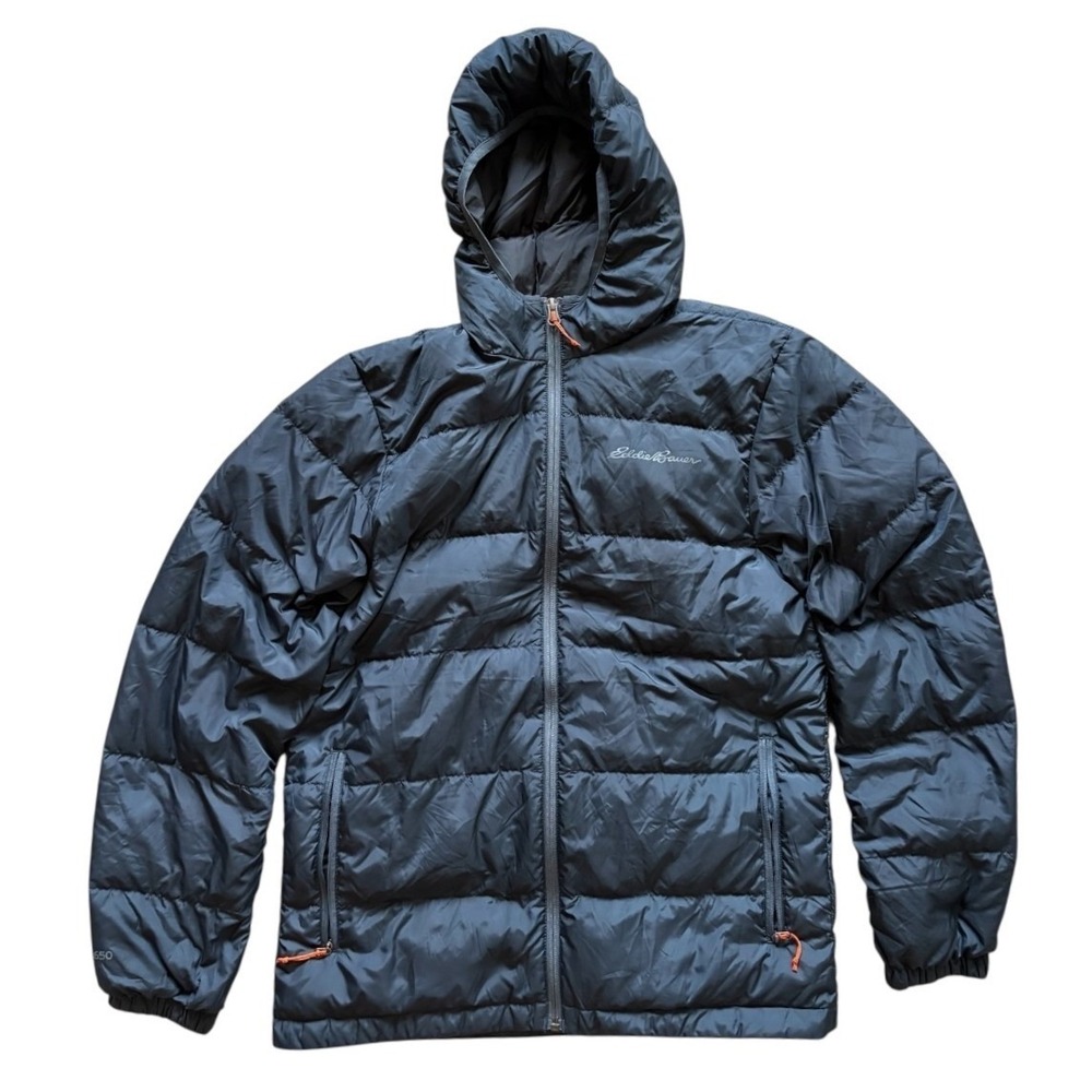 Eddie Bauer Mens Down Jacket Size Small Wide Channel Hooded EB650 Puffer Gray